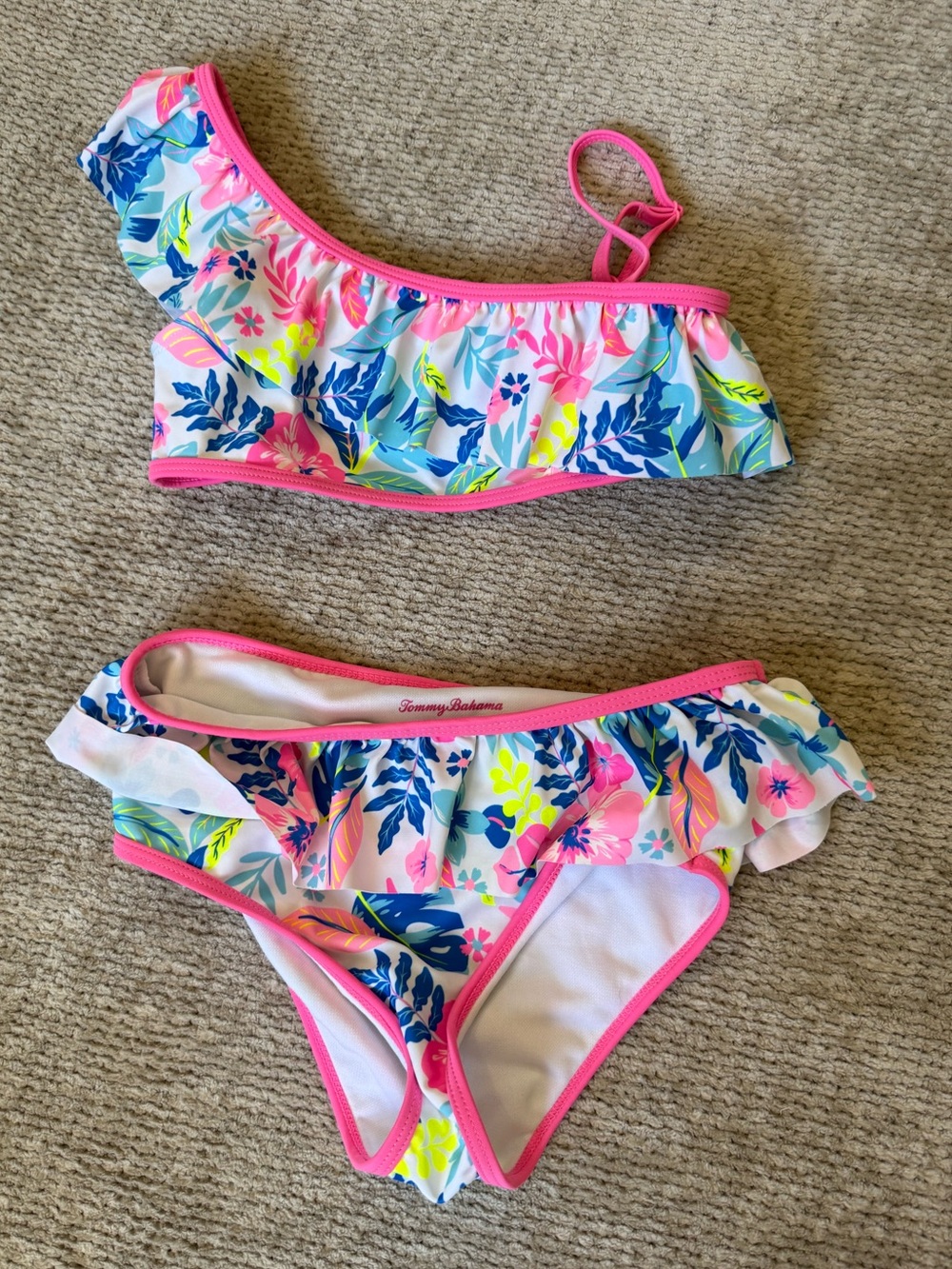 Tommy Bahama Girls Floral One Shoulder Bikini Swimsuit Size 8 Ruffle Tropical